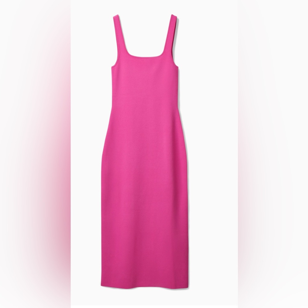 COS Stretch Knit Ribbed MIDI Dress in Barbie Pink sz S